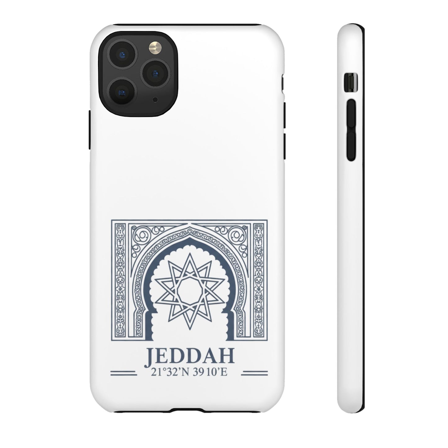 Jeddah Coordinates Phone Case — Arabic Arch Geometric Design