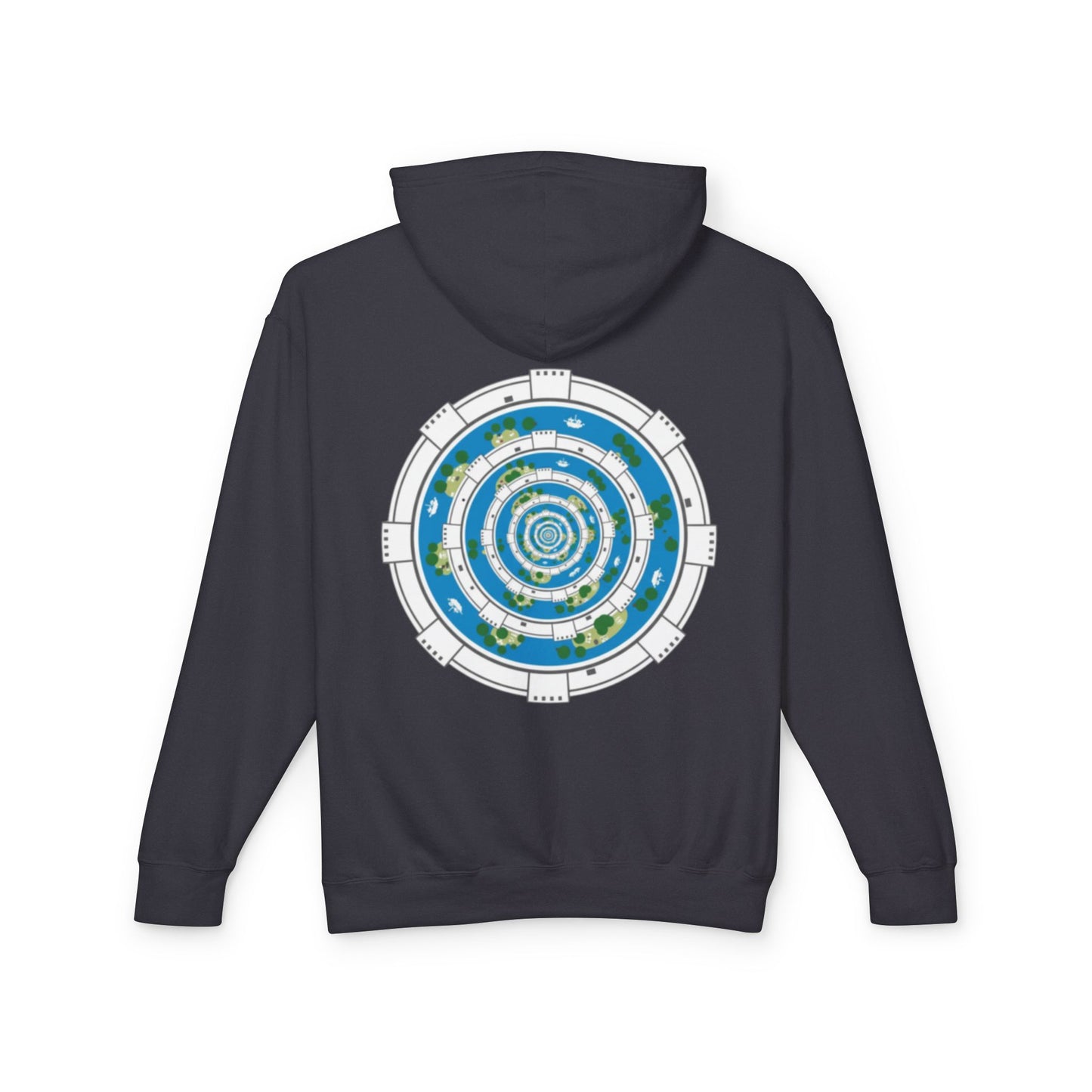 Circular World Map Hoodie — Planet Orbit Graphic Lightweight Hooded Sweatshirt