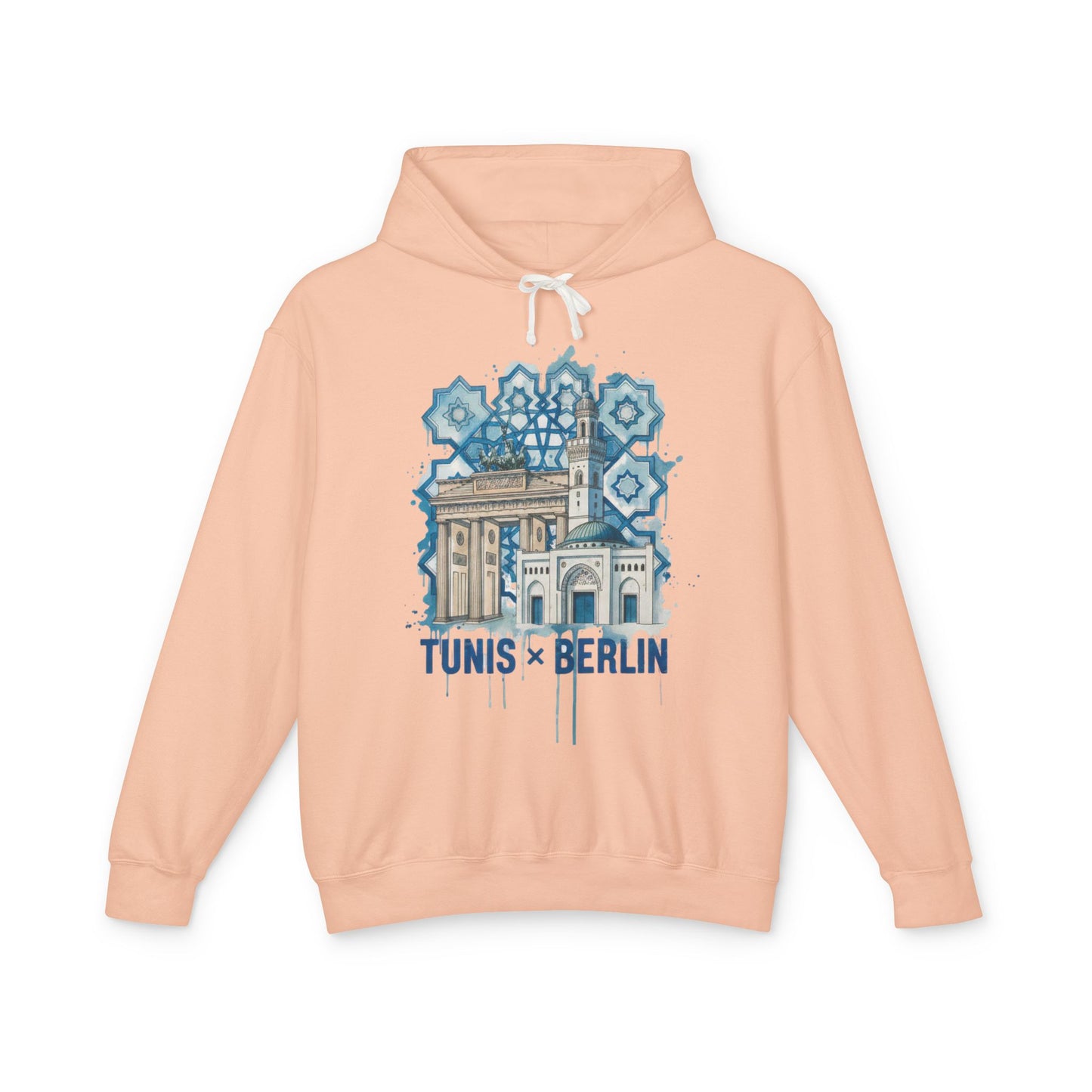 Tunis × Berlin Hoodie — Travel Mashup Graphic Hooded Sweatshirt