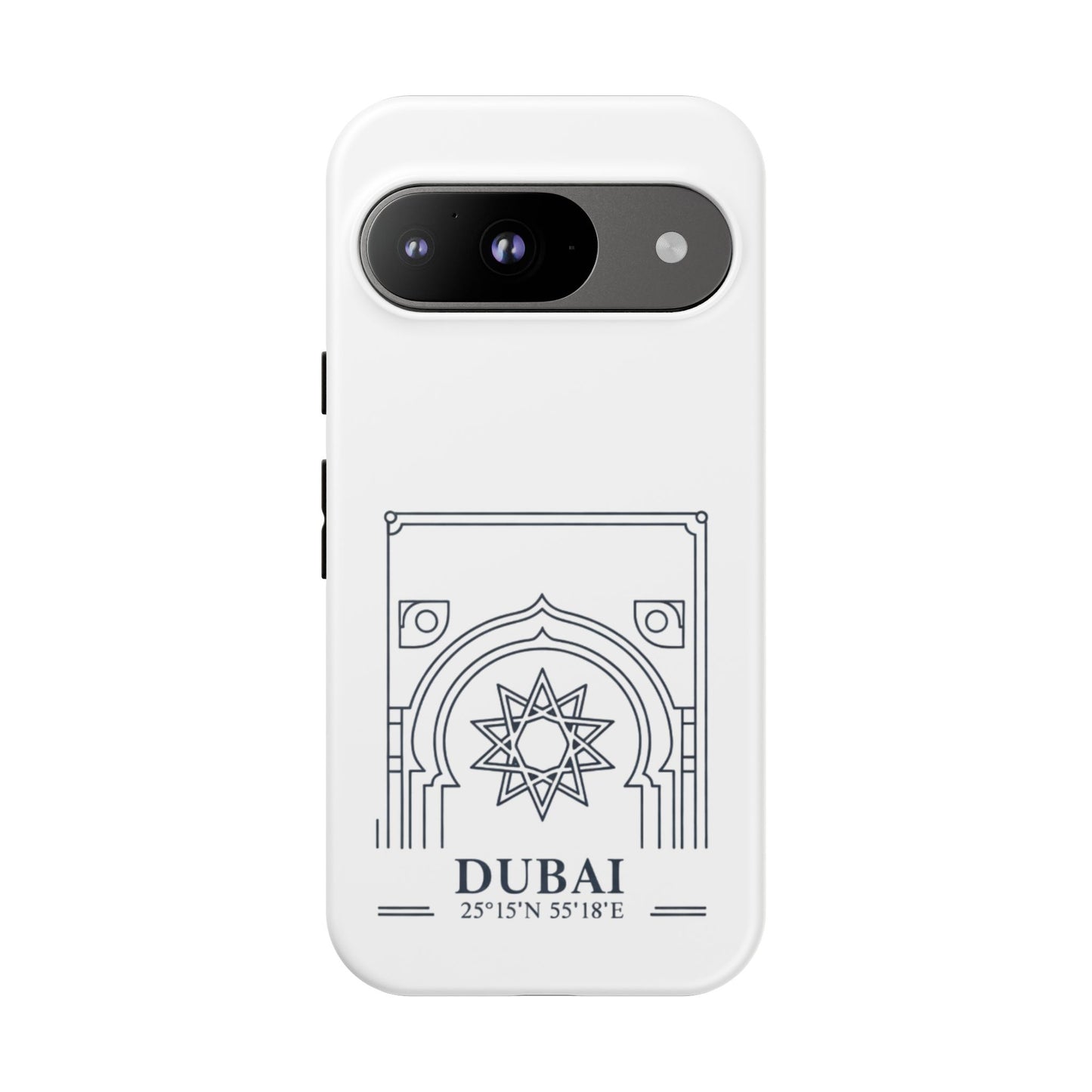Dubai Architectural Phone Case — Minimal Souvenir Travel Design with Coordinates