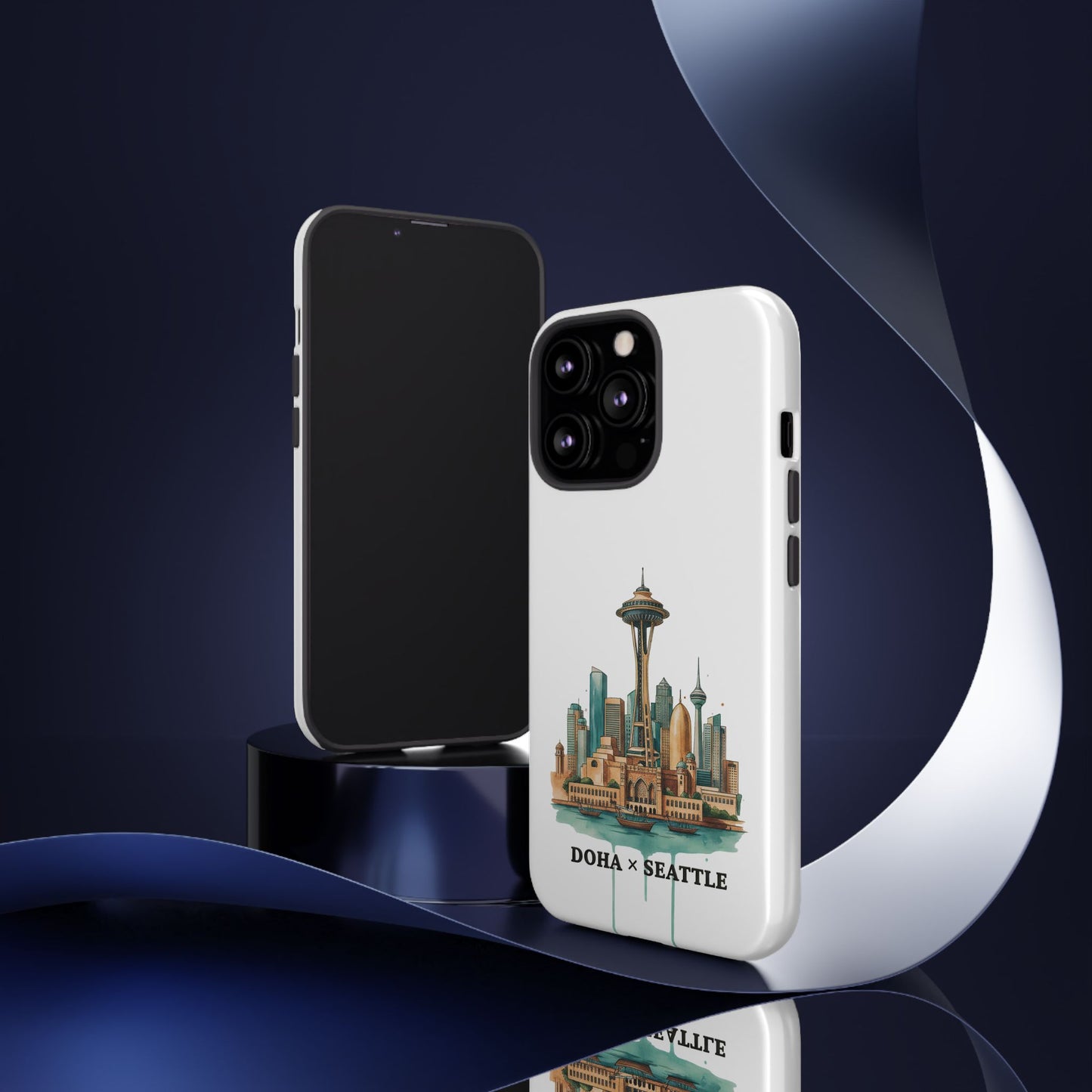Coque de téléphone résistante Doha x Seattle Skyline — Protection pour téléphone inspirée de la ville