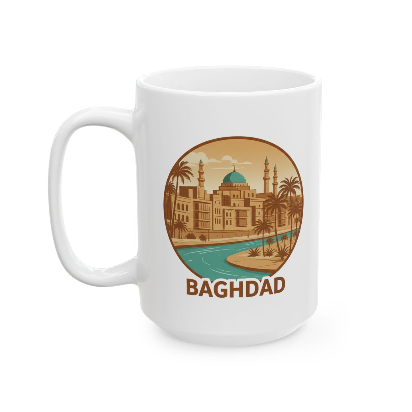 Baghdad Vintage Travel Mug — Retro Middle Eastern Cityscape Ceramic Mug (11oz, 15oz)