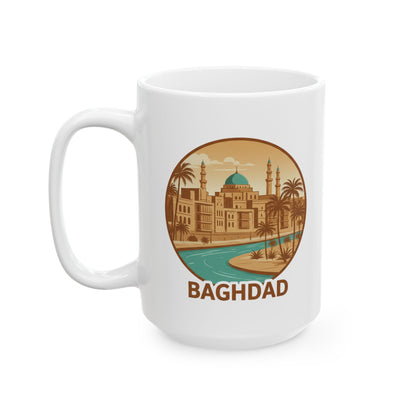 Baghdad Vintage Travel Mug — Retro Middle Eastern Cityscape Ceramic Mug (11oz, 15oz)