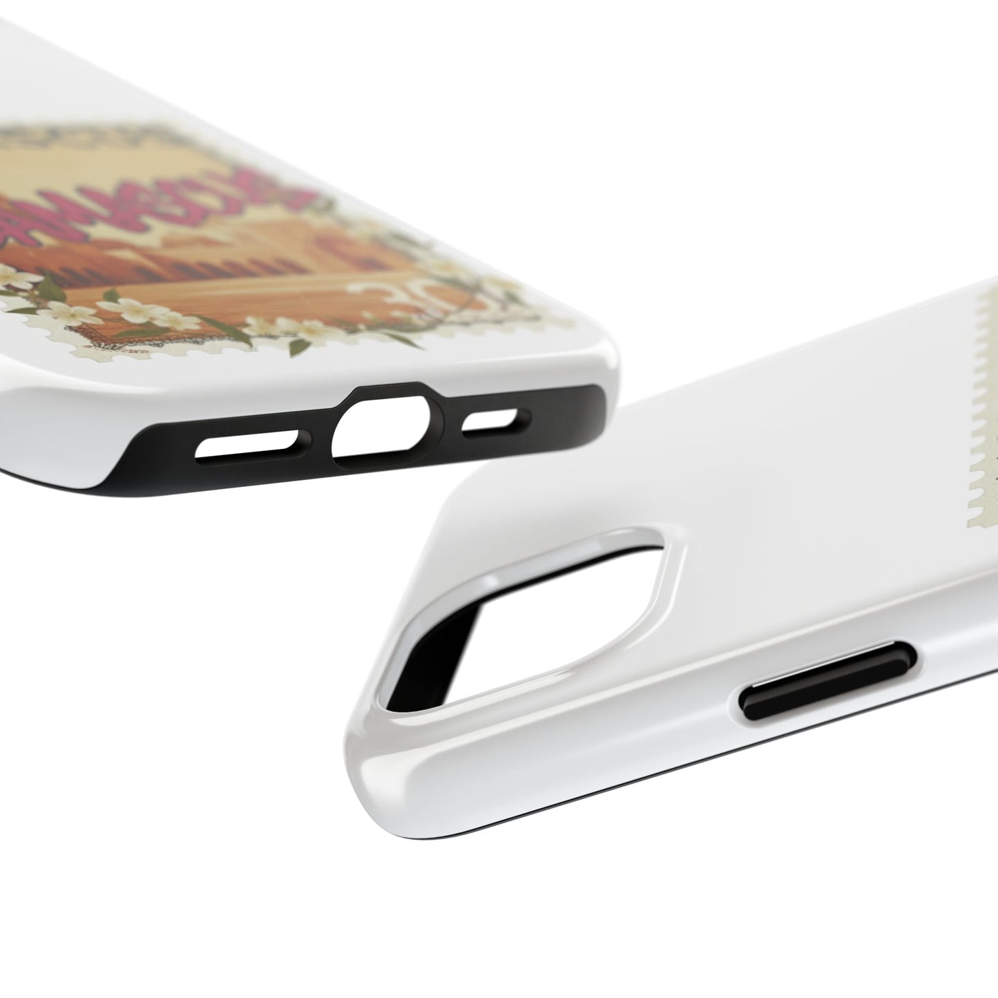 Étui de téléphone résistant à motif de timbres vintage Damas — Coque de téléphone rétro pour voyage