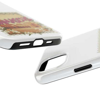 Étui de téléphone résistant à motif de timbres vintage Damas — Coque de téléphone rétro pour voyage