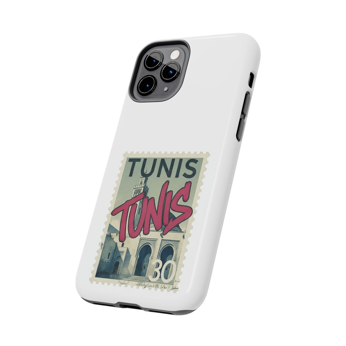 Coque de téléphone résistante à motif timbre vintage de Tunis — Étui de téléphone rétro pour voyage en Tunisie