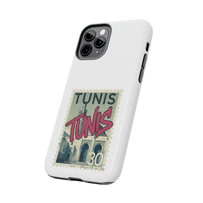 Coque de téléphone résistante à motif timbre vintage de Tunis — Étui de téléphone rétro pour voyage en Tunisie