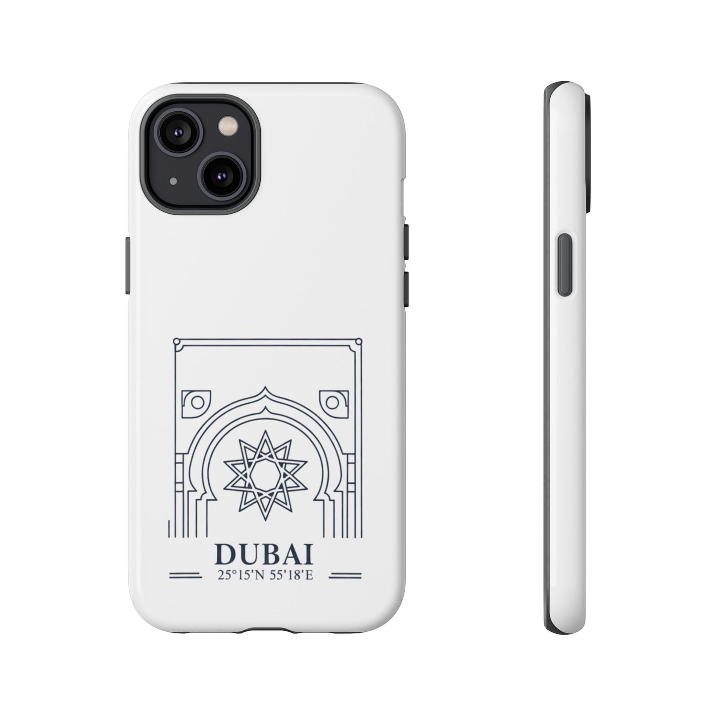 Dubai Architectural Phone Case — Minimal Souvenir Travel Design with Coordinates