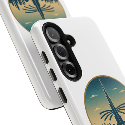 Coque de téléphone résistante motif skyline de Dubaï — Étui de voyage rétro palmiers du désert