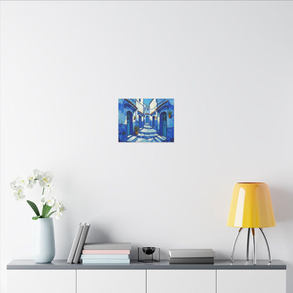 Mediterranean Blue Alley Canvas Print — Stretched Matte Wall Art