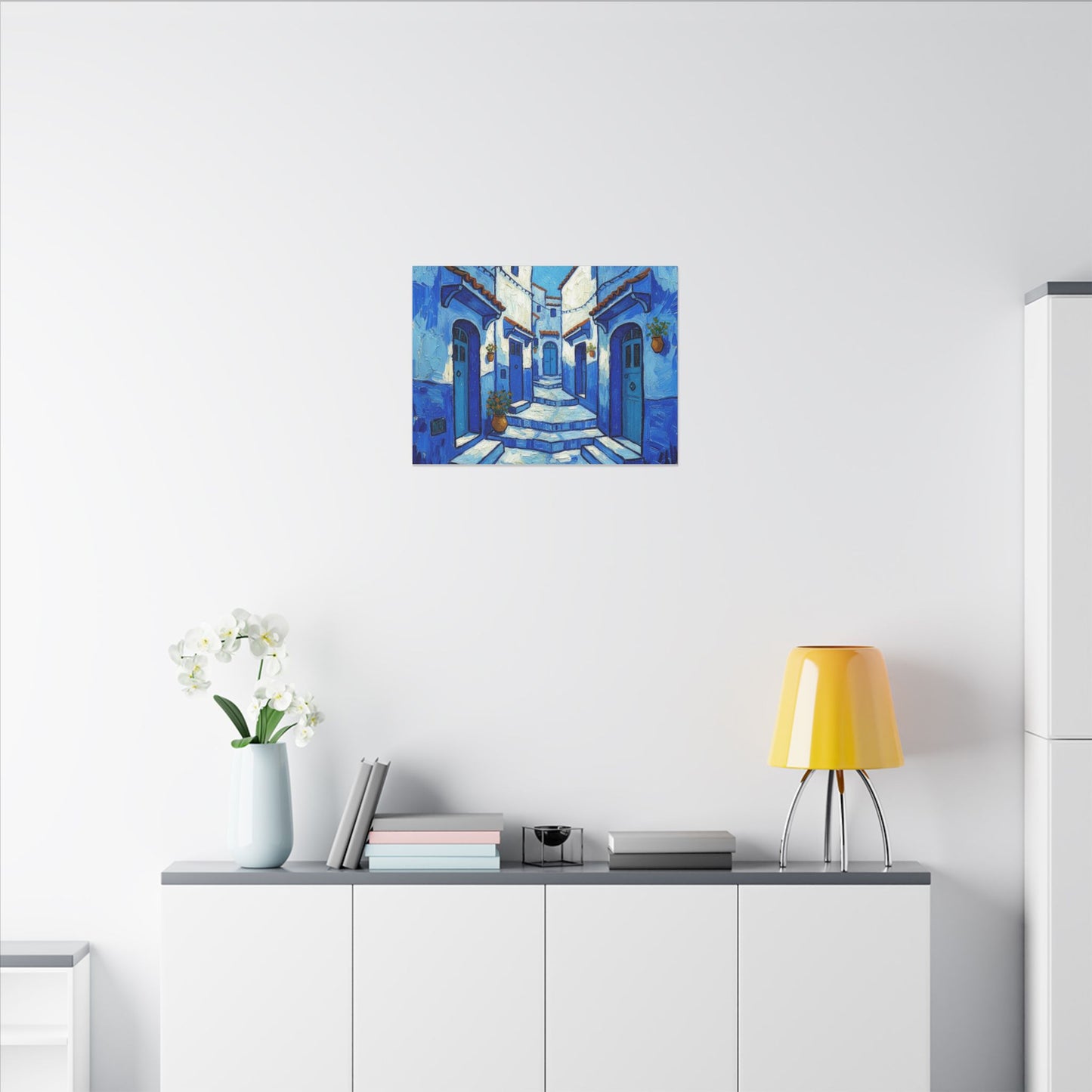 Mediterranean Blue Alley Canvas Print — Stretched Matte Wall Art