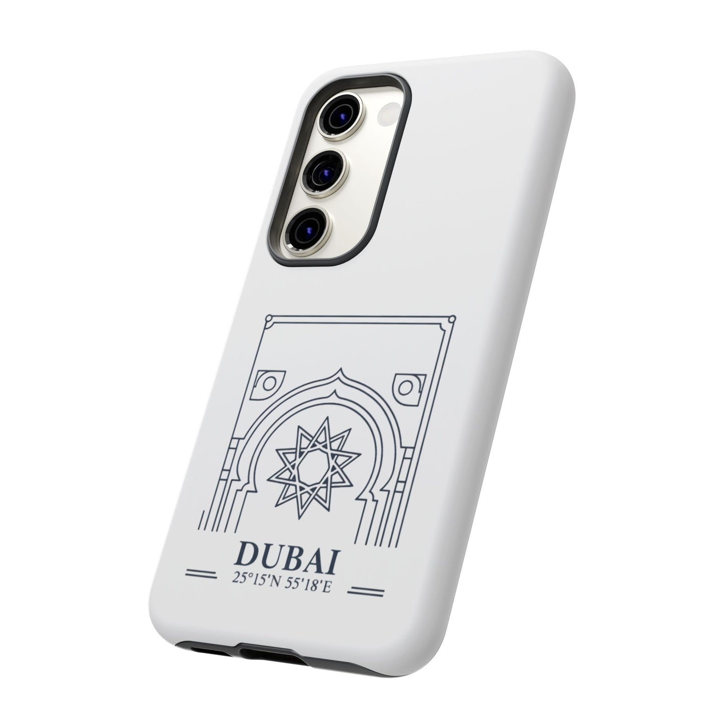 Dubai Architectural Phone Case — Minimal Souvenir Travel Design with Coordinates
