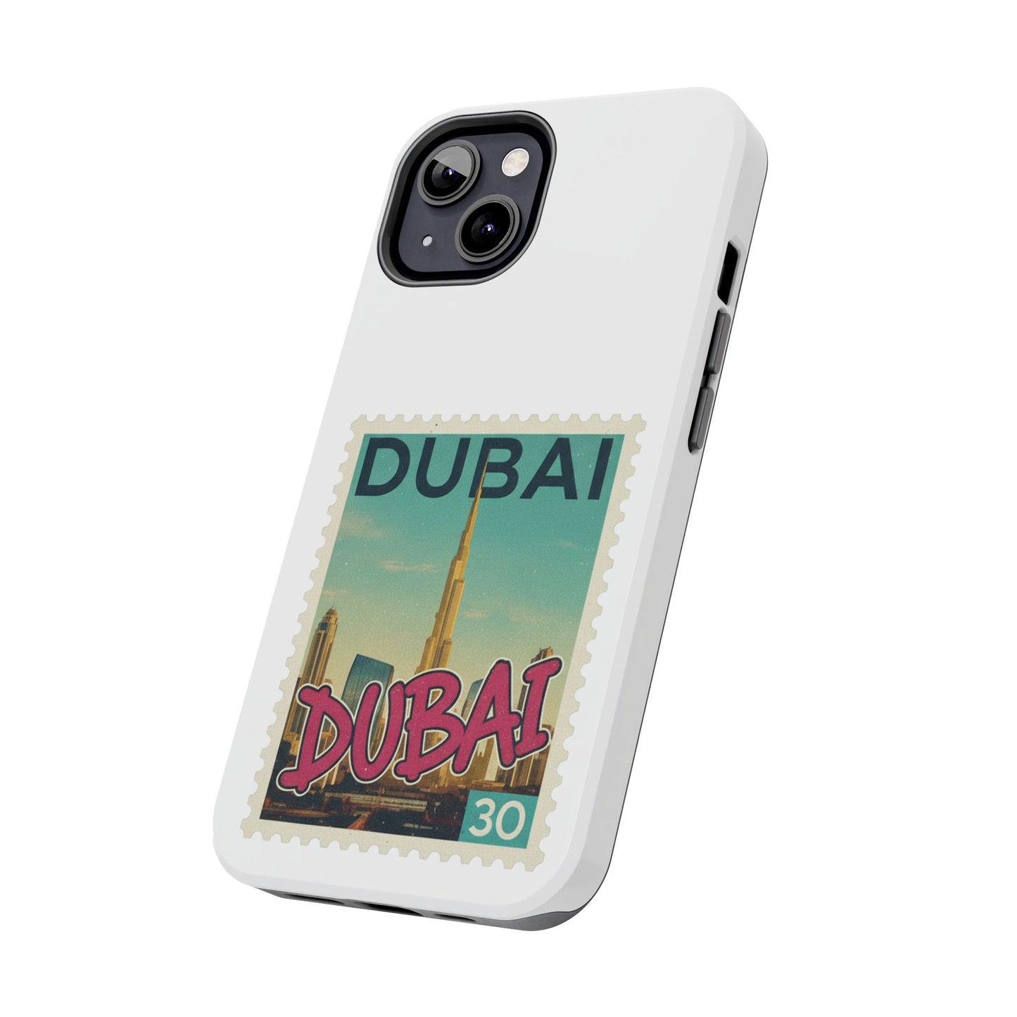 Coque de téléphone motif timbre-poste de Dubaï — Coque iPhone résistante inspirée du voyage