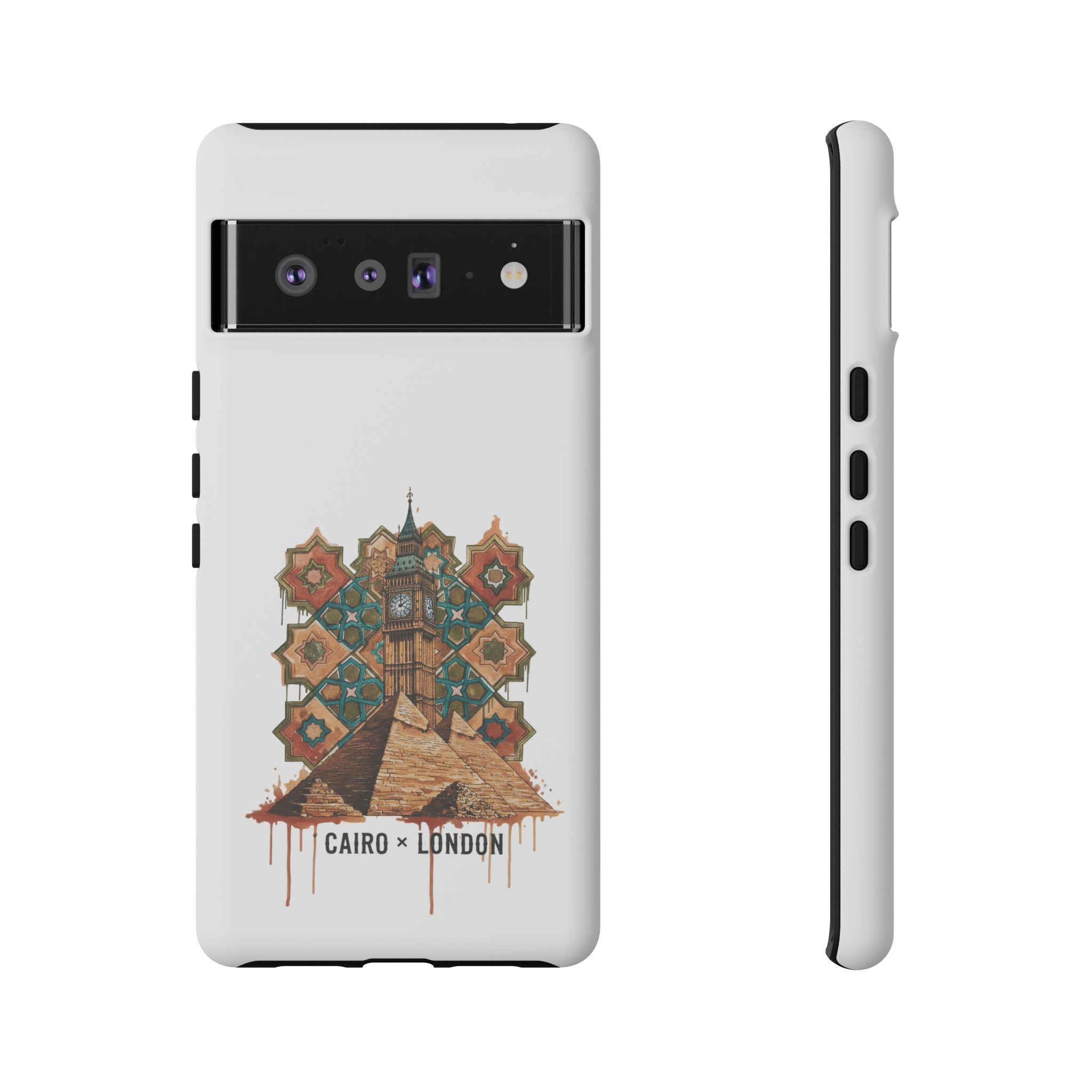 Cairo × London Phone Case — Vintage Mosaic Pyramids & Big Ben Travel Design