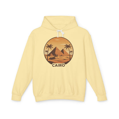 Cairo Sunset Hoodie — Vintage Pyramids Palm Tree Travel Sweatshirt