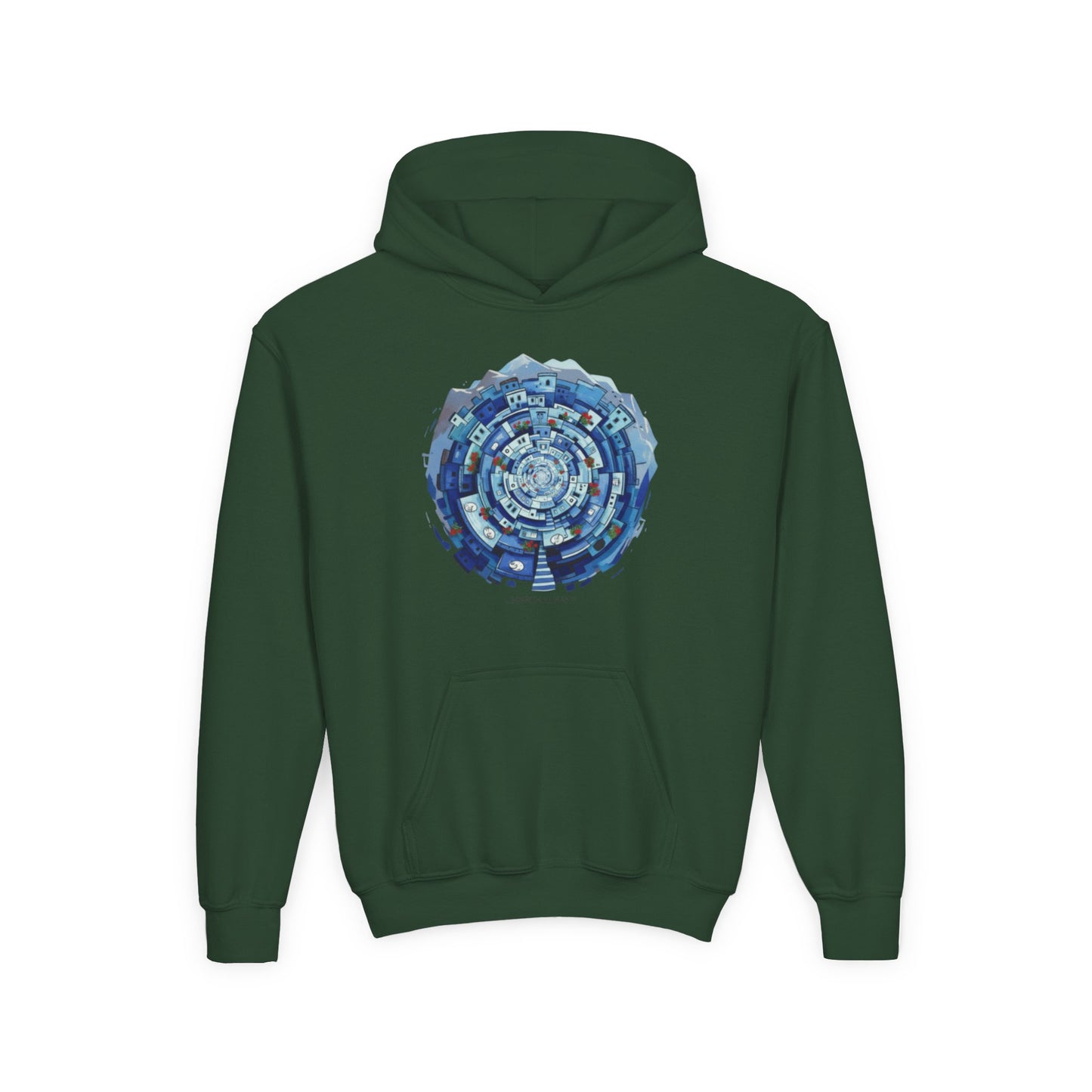 Youth Hoodie — Blue Geometric Mandala Graphic