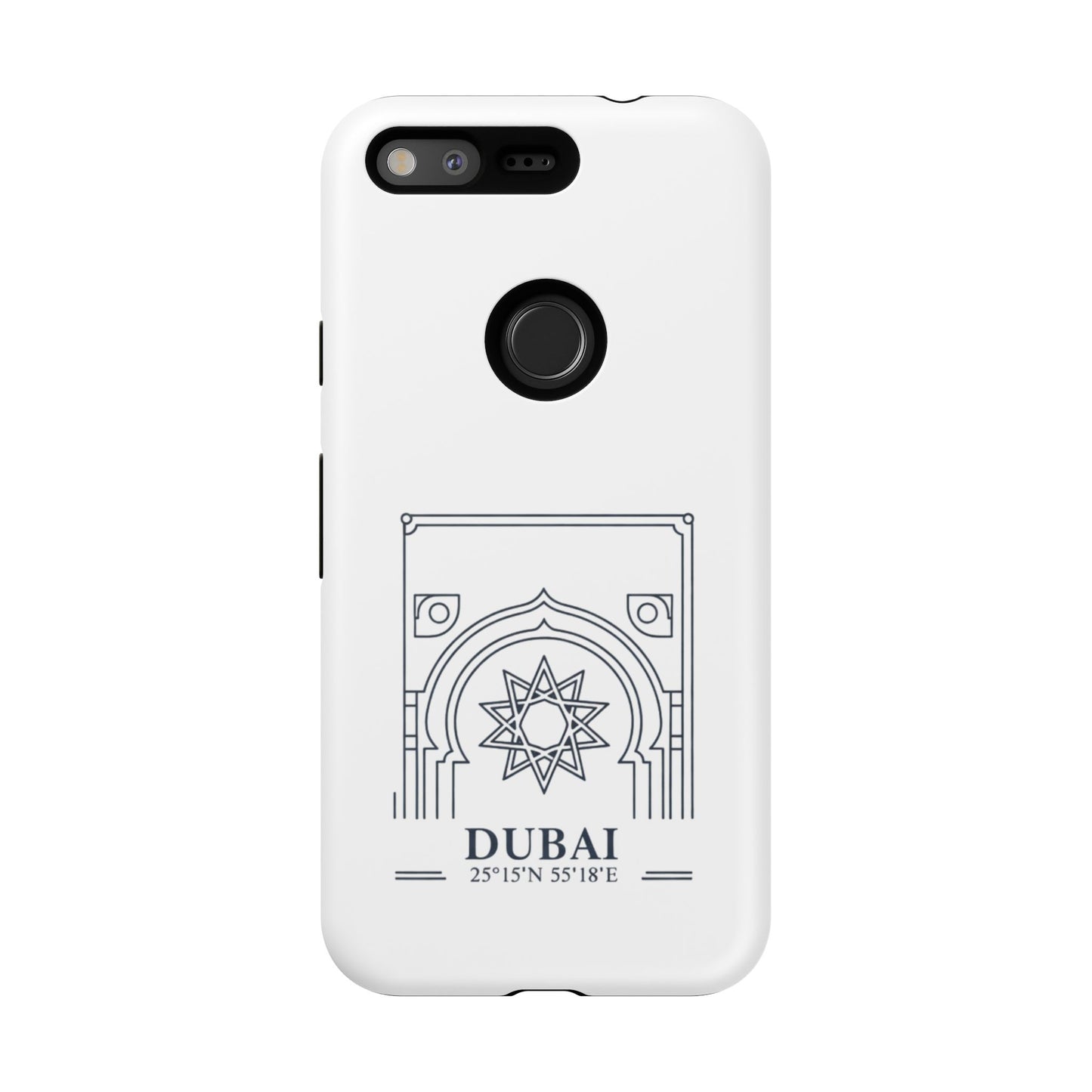 Dubai Architectural Phone Case — Minimal Souvenir Travel Design with Coordinates