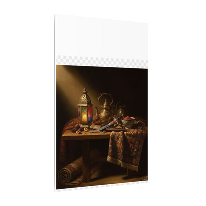 Oriental Still Life Canvas — Vintage Brass Teapot & Lantern Wall Art