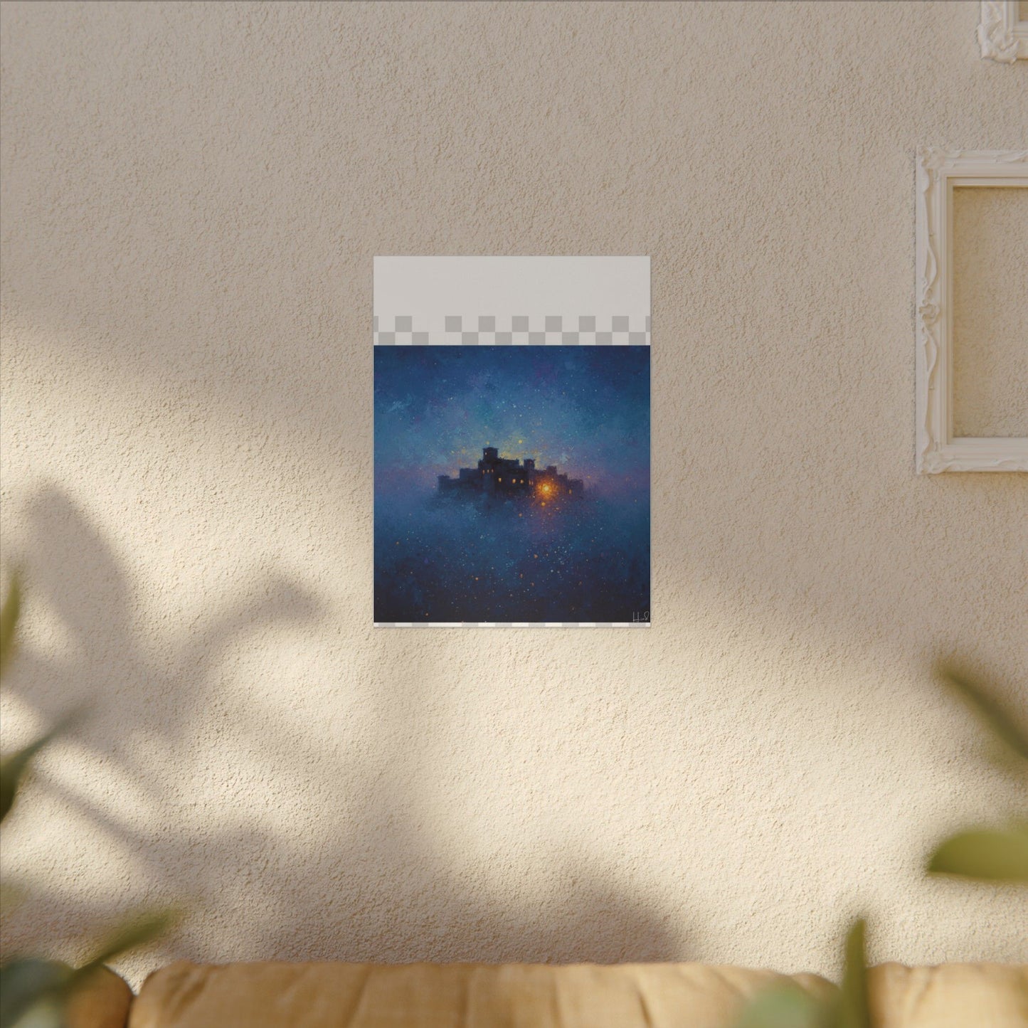 Tableau sur toile mate « Forteresse de la Nuit Étoilée » — Paysage mystique de château bleu