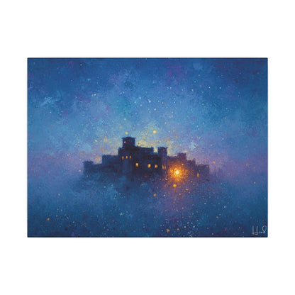 Tableau sur toile mate « Forteresse de la Nuit Étoilée » — Paysage mystique de château bleu