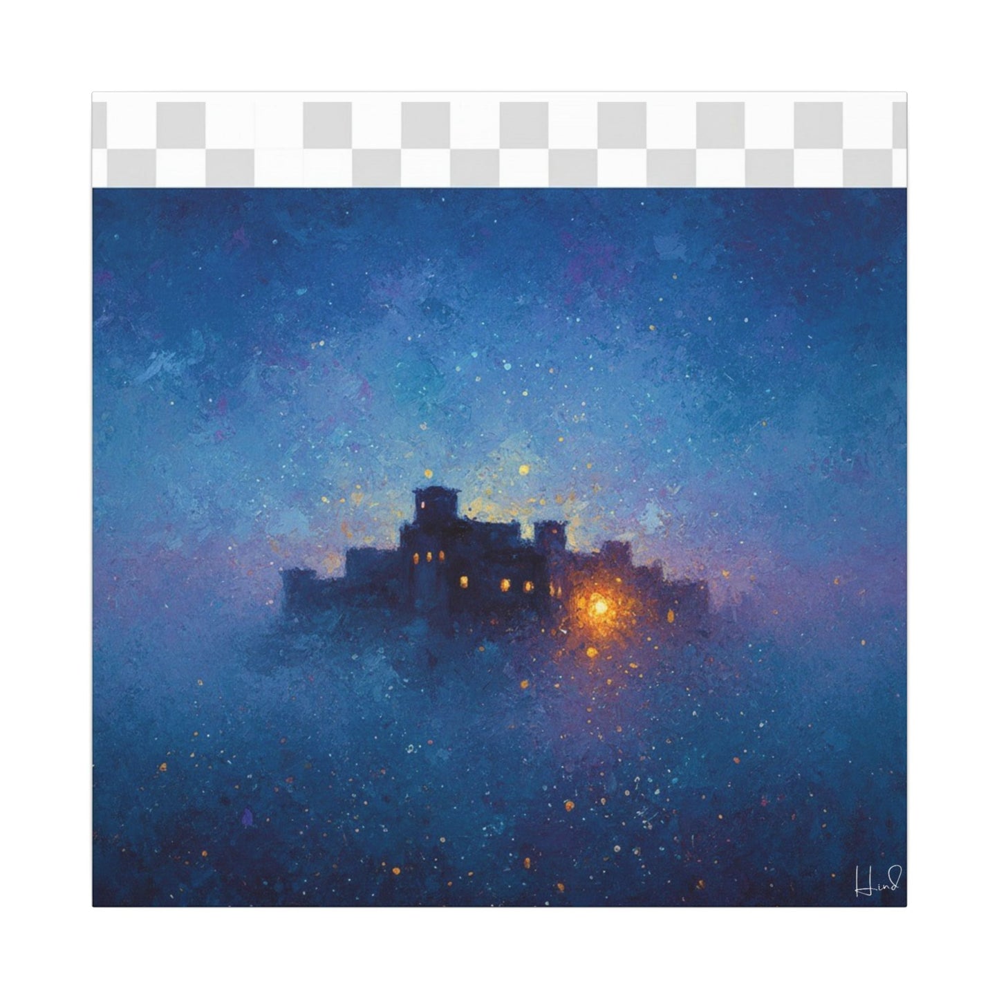 Tableau sur toile mate « Forteresse de la Nuit Étoilée » — Paysage mystique de château bleu