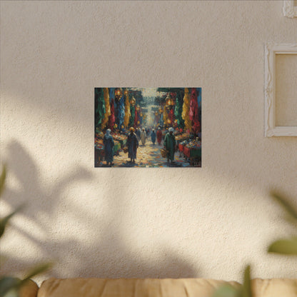 Middle Eastern Market Matte Canvas Wall Art — Colorful Bazaar Street Scene