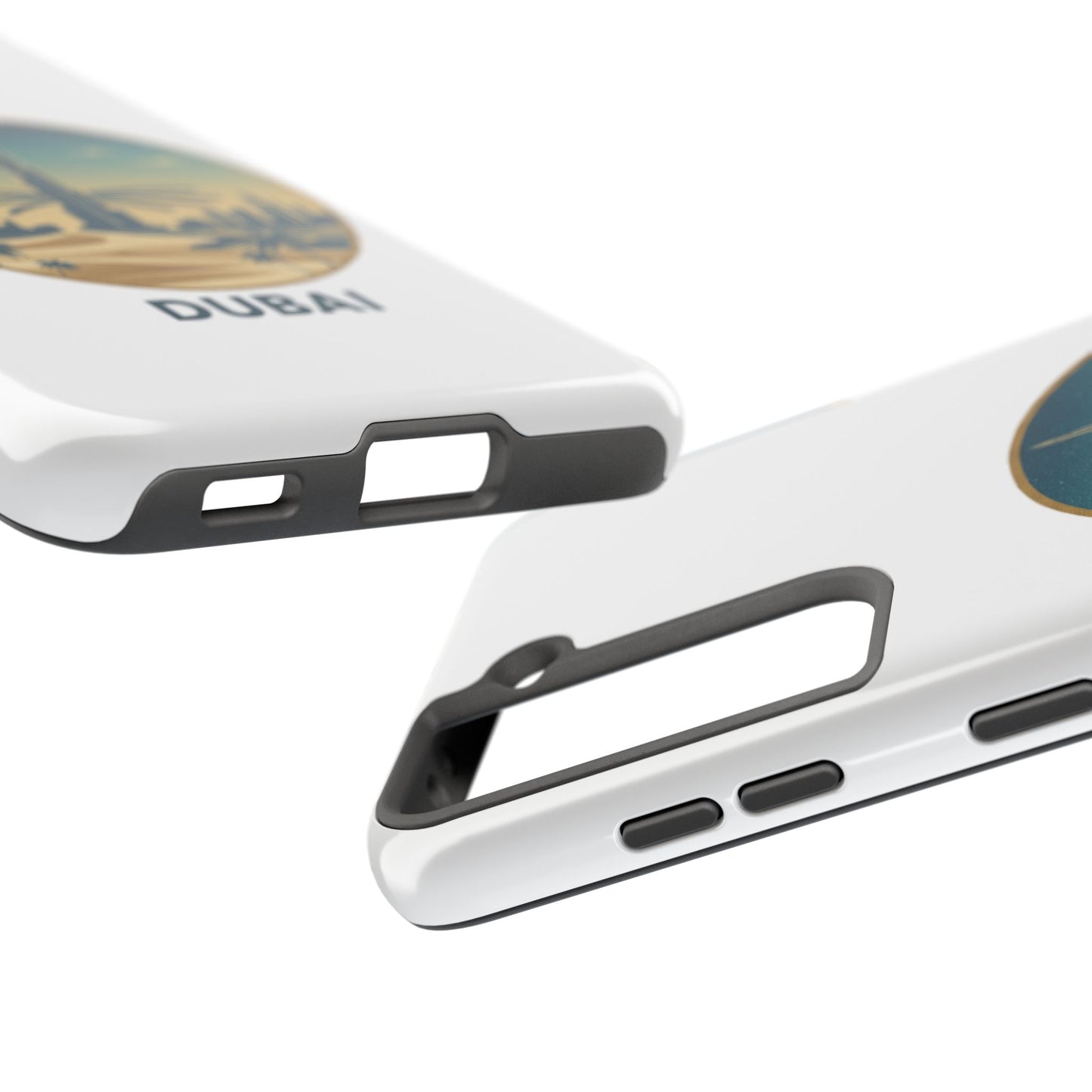 Coque de téléphone résistante motif skyline de Dubaï — Étui de voyage rétro palmiers du désert