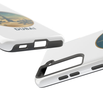 Coque de téléphone résistante motif skyline de Dubaï — Étui de voyage rétro palmiers du désert