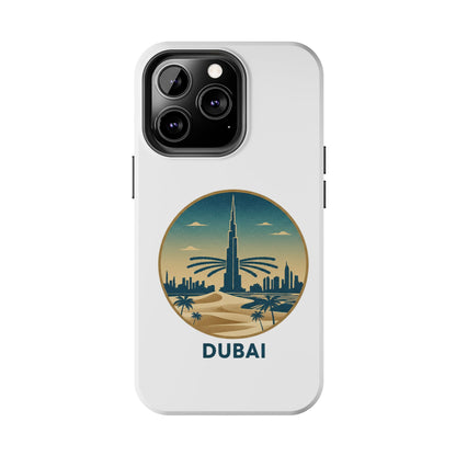 Coque de téléphone résistante motif skyline de Dubaï — Étui de voyage rétro palmiers du désert