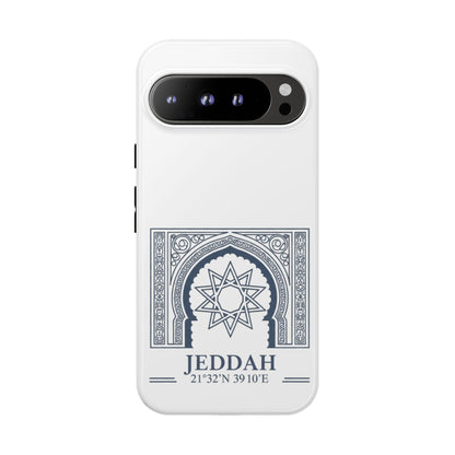 Jeddah Coordinates Phone Case — Arabic Arch Geometric Design