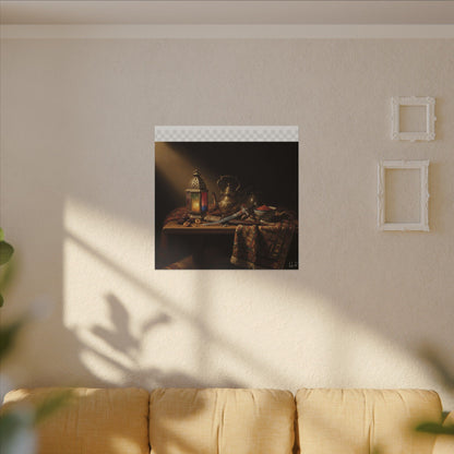 Oriental Still Life Canvas — Vintage Brass Teapot & Lantern Wall Art