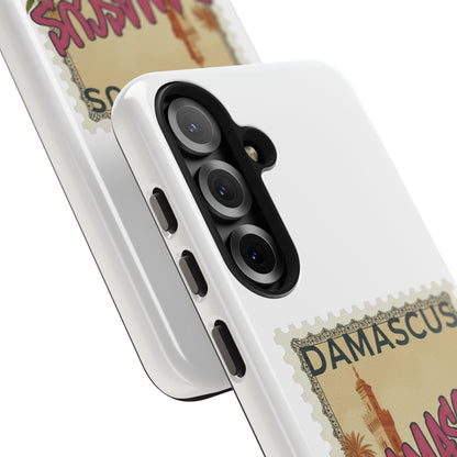 Étui de téléphone résistant à motif de timbres vintage Damas — Coque de téléphone rétro pour voyage