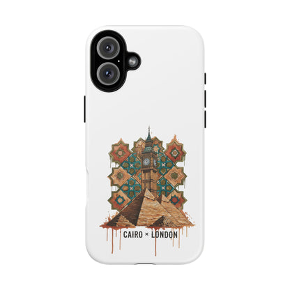 Cairo × London Phone Case — Vintage Mosaic Pyramids & Big Ben Travel Design
