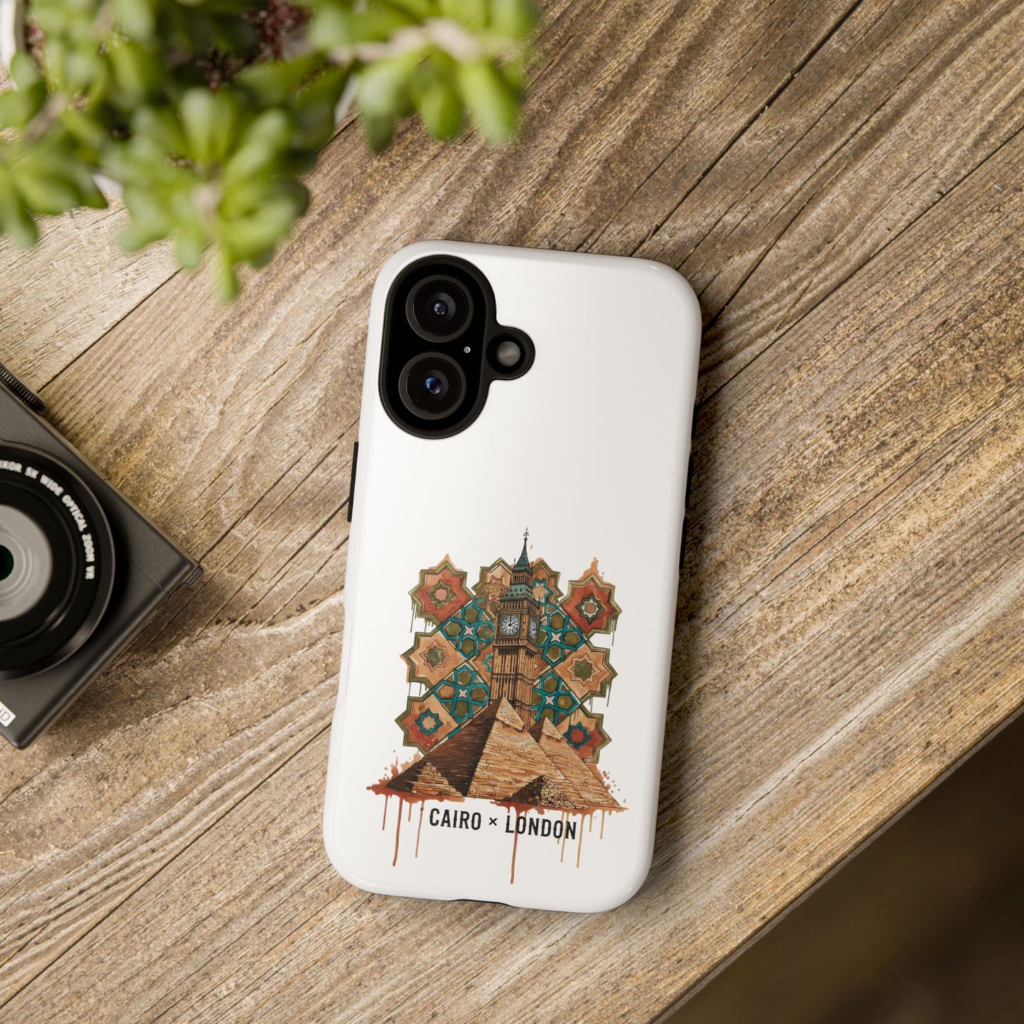 Cairo × London Phone Case — Vintage Mosaic Pyramids & Big Ben Travel Design