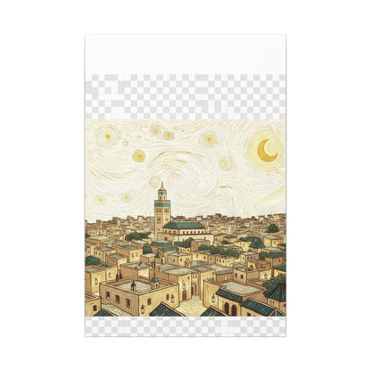 Moroccan Cityscape Canvas Print — Starry Night-Inspired Mosque Wall Art