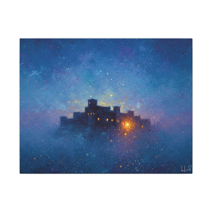 Tableau sur toile mate « Forteresse de la Nuit Étoilée » — Paysage mystique de château bleu