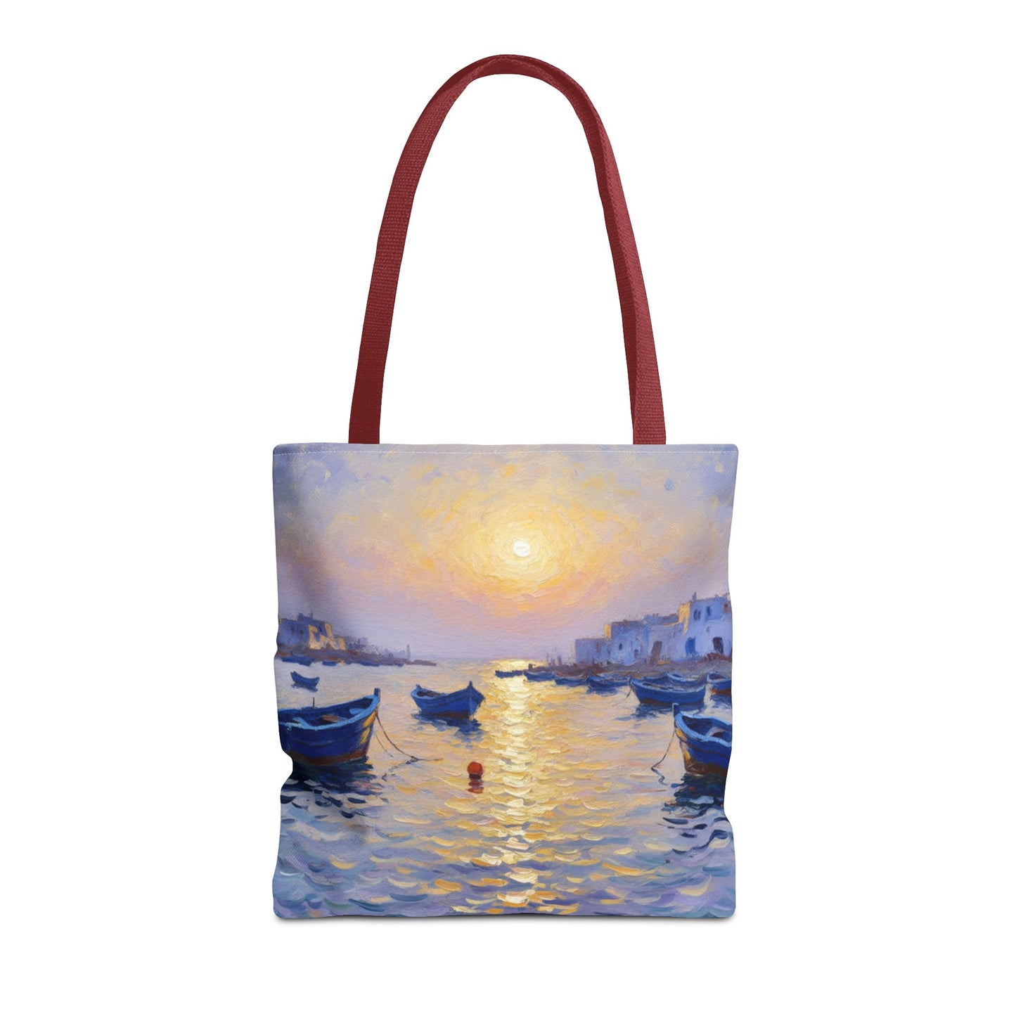 Sunset Harbor Tote Bag - Seaside Boats Art Print