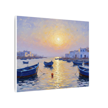 Seaside Sunset Canvas Print — Boats on Tranquil Harbor Wall Art