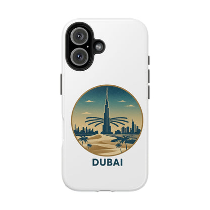 Coque de téléphone résistante motif skyline de Dubaï — Étui de voyage rétro palmiers du désert