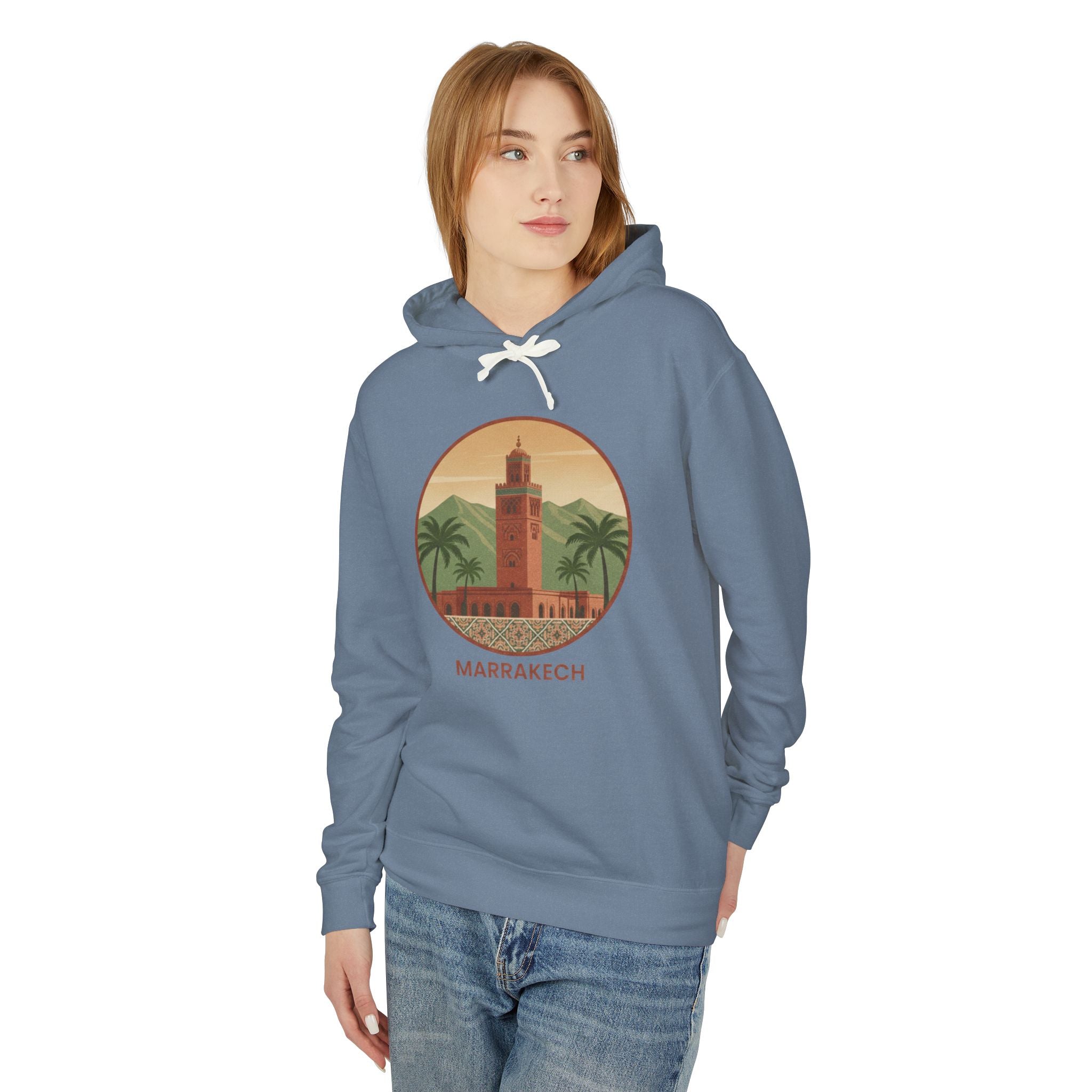 Marrakech Vintage Travel Hoodie — Retro Palm Tree Morocco Sweatshirt
