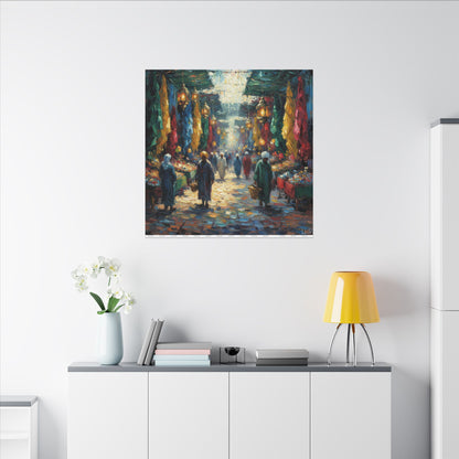 Middle Eastern Market Matte Canvas Wall Art — Colorful Bazaar Street Scene