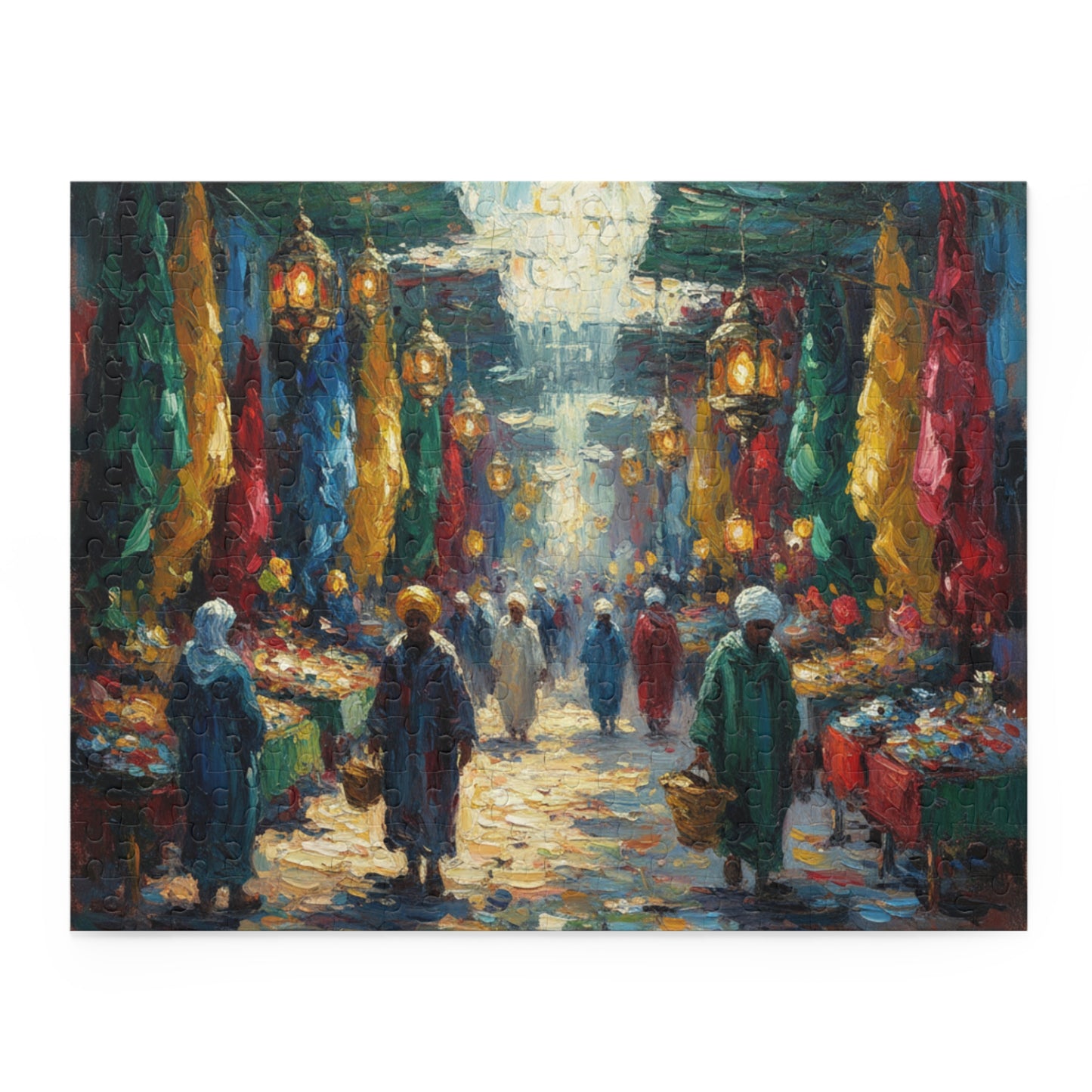Marketplace Evening Street Puzzle — 120/252/500-Piece Scenic Jigsaw
