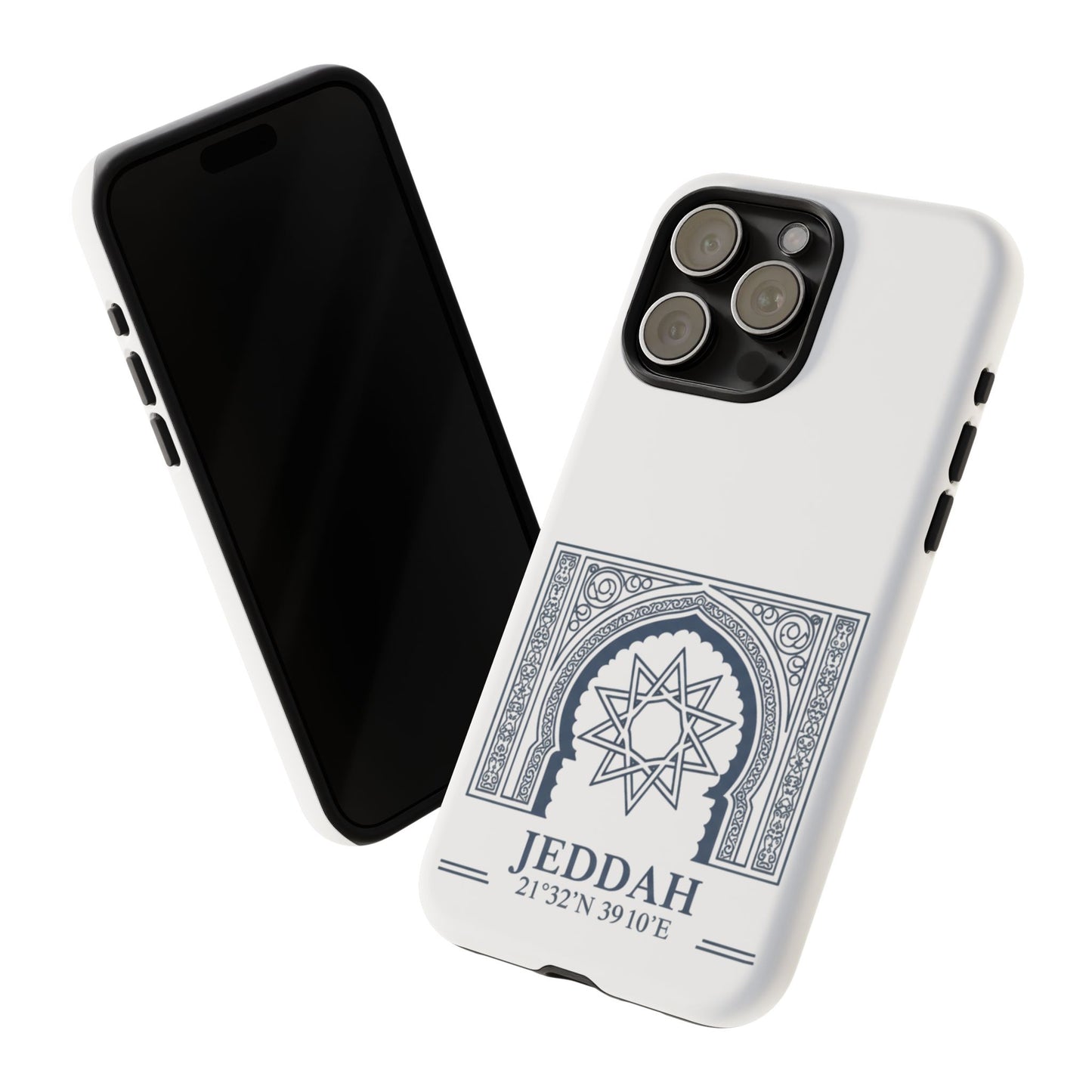 Jeddah Coordinates Phone Case — Arabic Arch Geometric Design