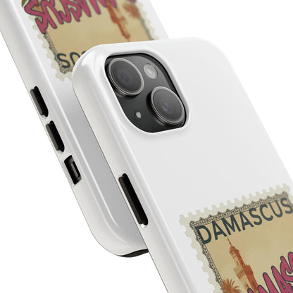 Étui de téléphone résistant à motif de timbres vintage Damas — Coque de téléphone rétro pour voyage