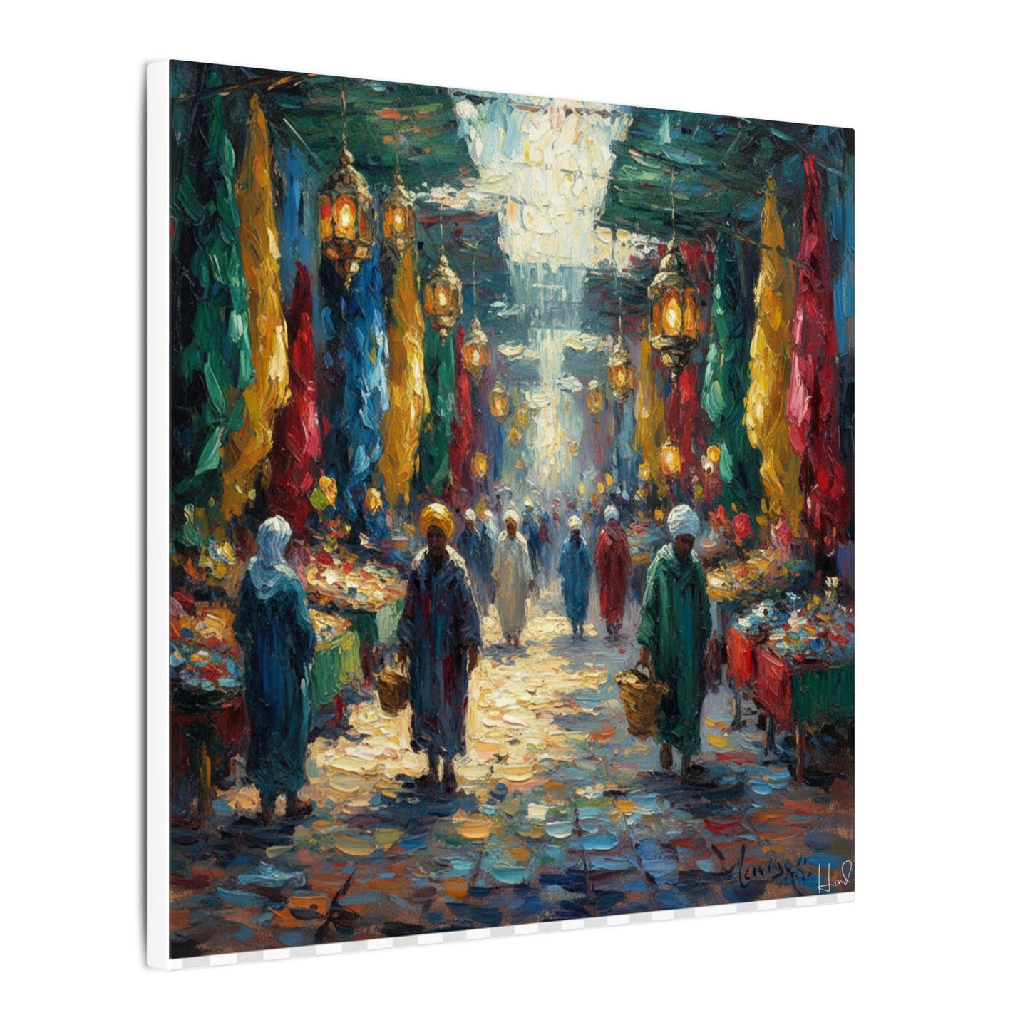 Middle Eastern Market Matte Canvas Wall Art — Colorful Bazaar Street Scene