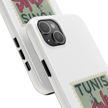 Coque de téléphone résistante à motif timbre vintage de Tunis — Étui de téléphone rétro pour voyage en Tunisie
