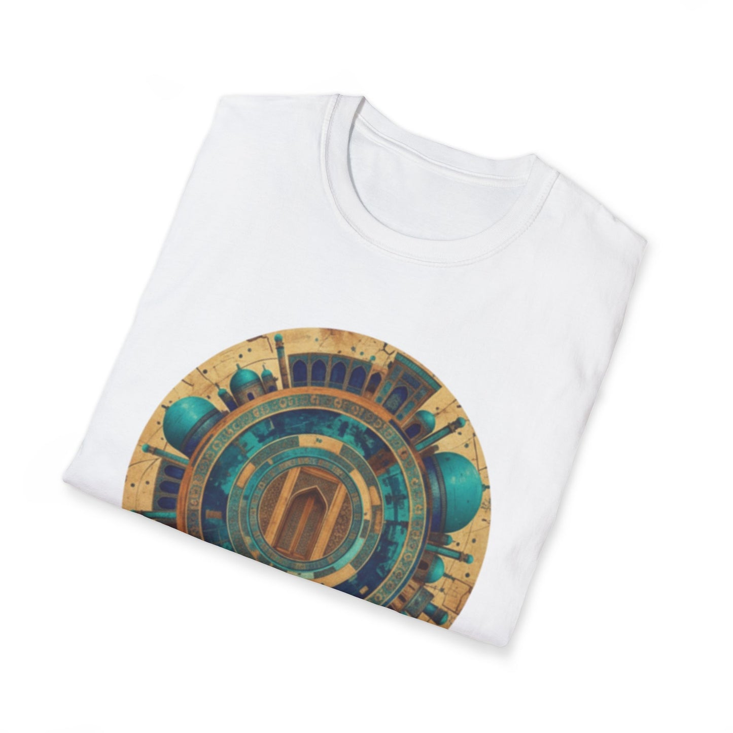 Sacred Geometry Mandala T-Shirt — Teal & Gold Spiritual Art Tee