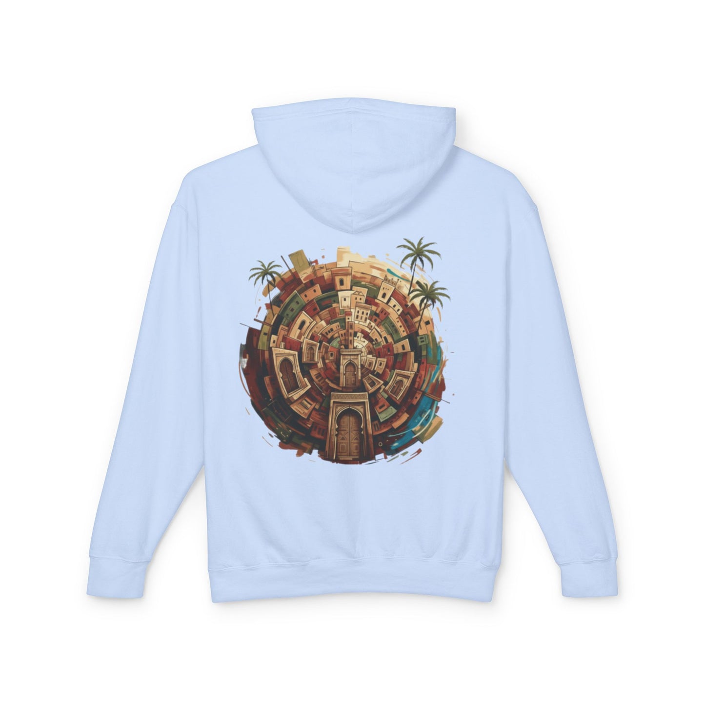 Lightweight Hoodie — Vintage Moroccan Medina Circle Back Print