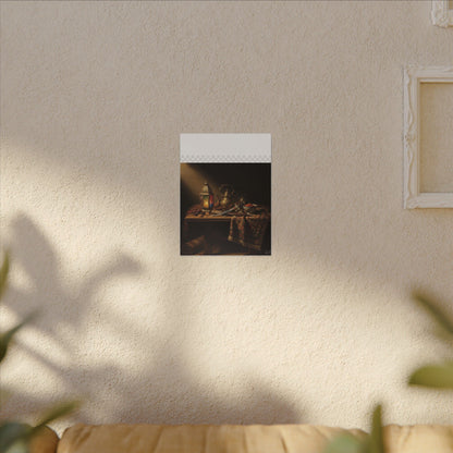 Oriental Still Life Canvas — Vintage Brass Teapot & Lantern Wall Art