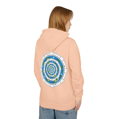 Circular World Map Hoodie — Planet Orbit Graphic Lightweight Hooded Sweatshirt